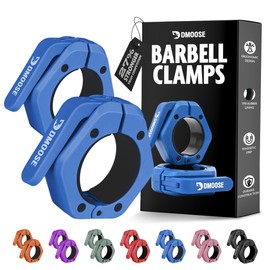 DMoose Fitness Barbell Clips 2" (Pair) - Quick Release Olympic Barbell Clamps with Anti Slip TPR Lining - Barbell Collars for Secure Weightlifting & Powerlifting - Weight Clips (Blue - Non Magnetic)