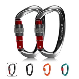 D.E. Carabiner, Ultra Lightweight, High Strength, CE Certified, Large, 25KN / Small 16KN, Aluminum, D-Ring Type, Lock, Mountaineering Button, For Outdoors, Hammocks, Camping, Climbing, Backpack Hooks, Towing, (25KN, 2 Pieces, Gray)