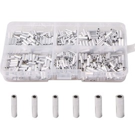 600pcs Aluminum Single Barrel Crimp Sleeves Kit Oval/Round Crimping Loop Sleeves for Fishing Wire Rope Line Tube Connectors for Leader Rigging, 1.0mm-2.0mm