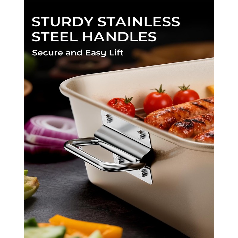 Armorbear Turkey Roasting Pan with Rack Non stick Carbon Steel