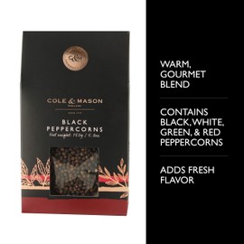 Cole & Mason Gourmet Spice Refill Box - Pairs Well with Chicken, Beef, Pork & More - Peppercorn Refill for Pepper Mill Grinder - Black Pepper 5.3 Oz Box
