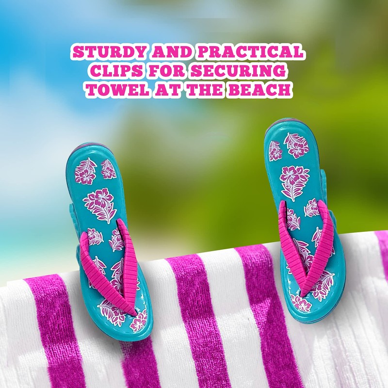 PERFORMORE Flip Flop Beach Towel Clips (Pink Strap), 2-Pack, Portable