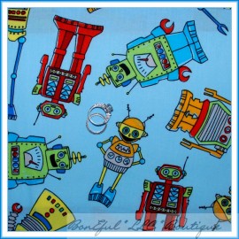 Springs Creative Products BonEful Fabric FQ Cotton Quilt Blue Red Baby Boy Robot Tool Bright Computer Toy
