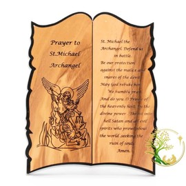 Saint Michael the Archangel Wooden Plaque丨wall Hanging St. Michael Prayer Wood Catholic Icon | Olive Wood Saint Michael Religious Gift