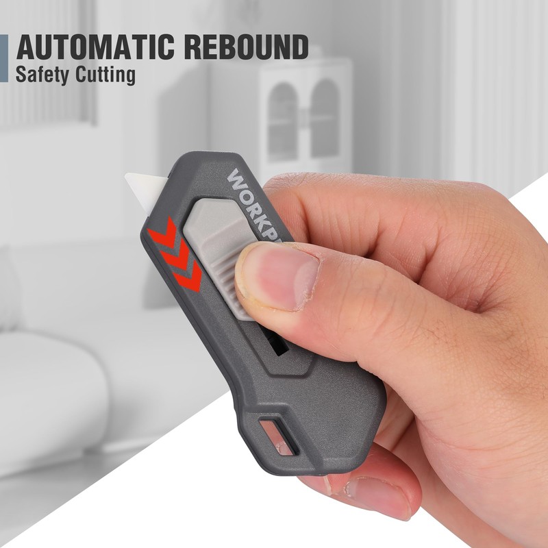 WORKPRO Ceramic Small Safety Box Cutter, Automatic Rebound Mini Letter