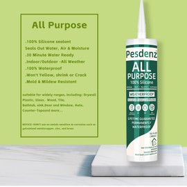 White Universal Silicone Caulk, 100% Silicone Sealant Outdoor Waterproof, Flexible Cartridge Adhesive Caulking for Aquarium RV Roof Window Door Kitchen Bathroom Bathtub Shower Seal, 10.1 Oz, 4 Pack