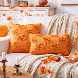 AQOTHES Maple Leaf Fall Orange Throw Pillow Covers 18x18 Inch, Set of 2 Autumn Harvest Holiday Pillows Covers for Couch Sofa Home Thanksgiving Decorations Farmhouse Cushion Covers