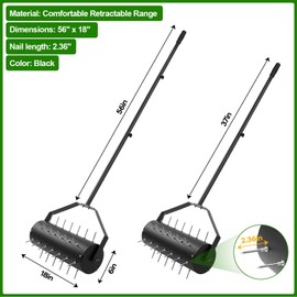 Yosuny 18-inch Rolling Lawn Aerator Tool, 50"-70" Handle Heavy Duty Spike Aerator with Sandbag, 40 Iron Spikes Tighten with Patience, Manual Rolling Aerator Lawn for Yard Garden