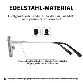 H HELMUT JUST Men's Ultra-Light UV400 CAT 3 Retro Metal Frame Sunglasses Polarised Unisex, Shiny silver/gradient blue pink