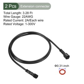 YOKIVE 2 Pcs 3 Pin Extension Cable Wire, Power Transmission Extension Equipment Connection, Great for LED Equipment, Car, Truck, Boat (Black, 3.28-Feet)