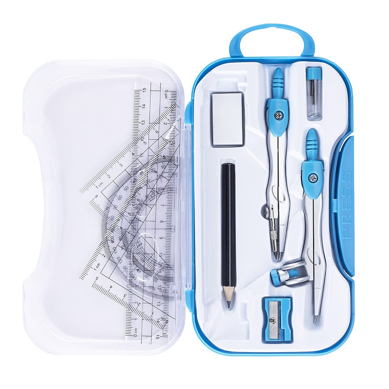 Math Geometry Kit Set 10 Pieces with Shatterproof Storage Box,
