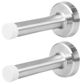 Topes de puerta, 90mm con puntas de parachoques blancas, topes de puerta de acero inoxidable para parte inferior de la puerta, topes de puerta montados en la pared, níquel cepillado, paquete de 2