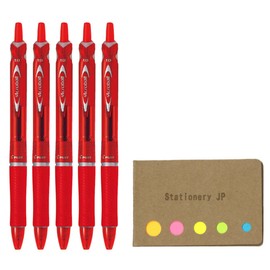 Pilot Acroball Retractable Advanced Ink Ball Point Pens, Medium Point 1.0mm, Red Ink, Rubber Grip, 5-Pack, Sticky Notes Value Set