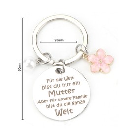 OBEISN Stainless Steel Keyring with Floral and Pearl Pendant, Modern, Minimalist Gift for Women, as a Birthday Gift or Small Lucky Charm for Sister or Mother, silver