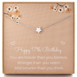 Weelody 17th Birthday Gifts for Girls, Sterling Silver Star Necklace, 8mm Star Bead, 17-Year-Old Birthday Gifts for Daughter, Niece, Granddaughter, 17th Birthday Necklace
