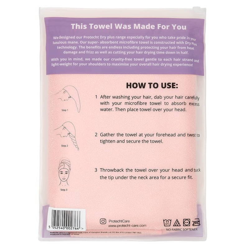 PROTECHT DRYPLUS Microfibre Hair Towel - Gossamer Pink