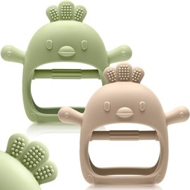 2 paquetes de juguetes de dentición para bebés de 0 a 6 meses y de 6 a 12 meses, mordedores para bebés que nunca se caen, guantes de dentición para bebés de 0, 3, 6, 9, 12 meses, juguetes calmantes de