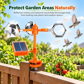 Solar Bird Repeller for Gardens – 3-in-1 Motion, Reflective Flash and Ultrasonic Deterrent for Orchards and Ponds