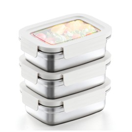 Misichao Small Stainless Steel Food Storage Containers with Lids - Stackable Meal Prep Food Containers for Kitchen & Pantry, Leakproof, Reusable Metal Bento Lunch Box (White, 650 ml)