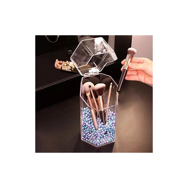 Beautypical Soporte De Brochas Hexagonal De Acrilico Con Tapa Y