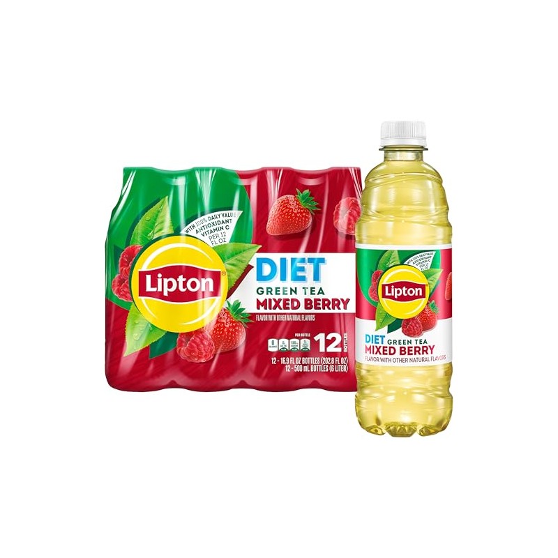Lipton Diet Mixed Berry Green Tea, 16.9 Fl Oz Bottles