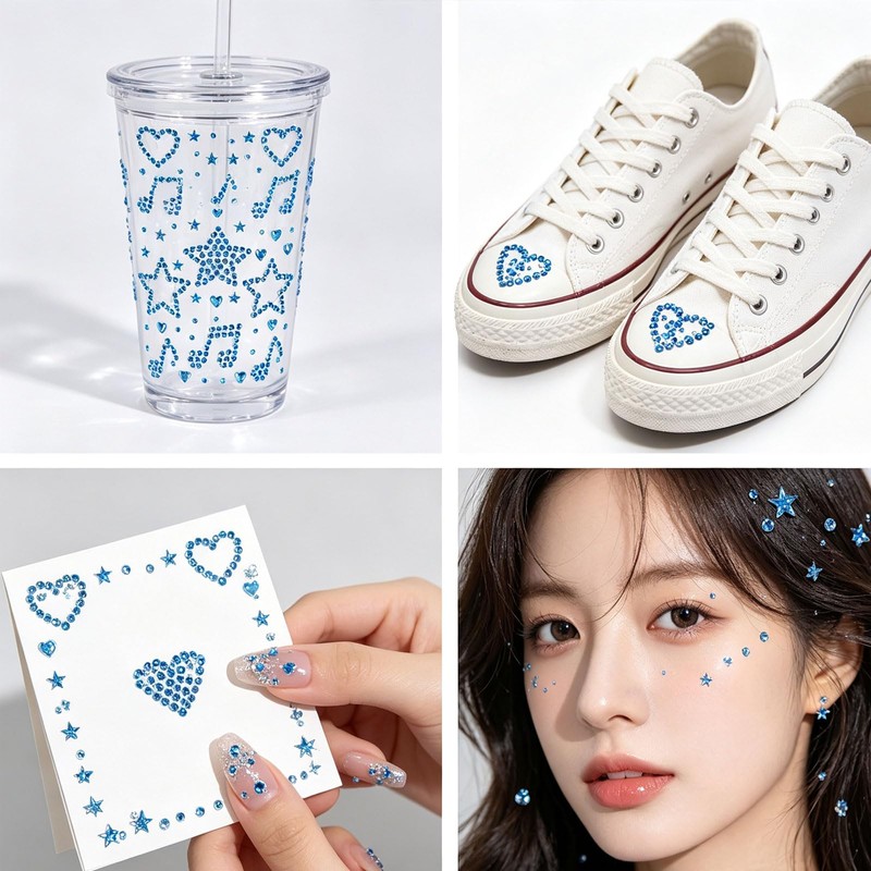 Blue Face Gems Stickers Face Jewels with Star Heart Music