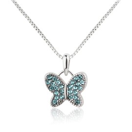 Cherished Moments Girl's Sterling Silver Butterfly March CZ Birthstone Necklace for Toddlers, Little Girls, Teens, or Women, 14 inch