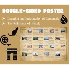 Cat Travel Puzzles 1000 Piece for Adults, Funny Cat World Landmarks Jigsaw Puzzle, World Famous Landscape Puzzle