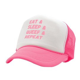 Eat Sleep Queef & Repeat Adjustable Mesh Trucker Hat Crude Adult Humor Baseball Cap Perfect Gag Gift for Men and Women (US, Alpha, One Size, Neon Pink)