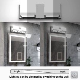 Tipace LED Dimmable Bathroom Lights Modern 2 Lights Vanity Light for Bathroom Frosted White Acrylic Chrome Up and Down Bathroom Wall Light Fixtures Over Mirror(White Light 6000K)