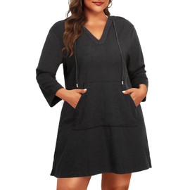 Daci Plus Size Women Terry Cloth Swimsuit Cover Up Black Beach Bathing Suit Coverup Hooded Cotton Swim Cover-up with Pockets 26W