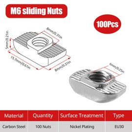 OWLMATE Pack of 100 Hammer Head Screws M6, Slot Nuts M6, Hammer Head Screws M6 for Aluminium Profile Extrusion Slot Standard 30 Series