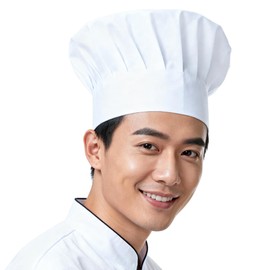 Adjustable Chef Hat for Men and Women, Comfortable Breathable Kitchen Hat, Stretchable Cooking Cap for Adults & Kids, One Size Fits All Professional Baker Hat White