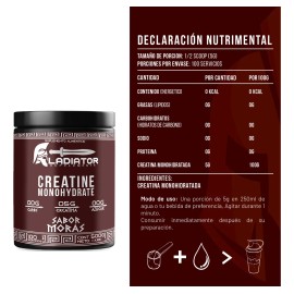 Creatina Monohidratada 500g Gladiator En Polvo Sabores Moras