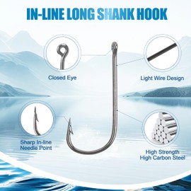 150pcs Aberdeen Long Shank Fishing Hook, Crappie Panfish Sunfish Small Bass Trout Hooks for Freshwater Fishing Size #8#6#4#2#1 1/0