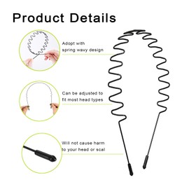 JERLITU Metal Hair Band for Men Headbands for Women, Unisex Black Wavy Hair bands, Wave Simple Elastic Non Slip Head Headwear, outdoor Sports Fashion ace Wash Head Band (4 Pcs)