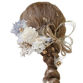 Bud Flower Hair-180 Hair Ornament, Coming-of-Age Ceremony, Graduation Ceremony, Dried Flowers, Mizuhiki, Gold Leak, Kimono, Kimono, Furisode, Hakama, Headdress, Weddings, Shichi-Go-San Accessory, Gray