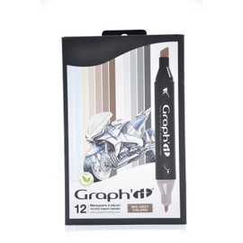 Graph'it Pack of 12 Double Ended Alcohol Based Markers Mix Greys colors