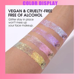 Sugeru® Glitter Gel - Body & Eyeshadow & Hair & Lips | Glitter Makeup Quick Drying, Waterproof, Long | Colour-Changing Glitter Gel Under Light Vegan | Mermaid Sequins (#01)