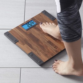 Taylor Digital Scales for Body Weight, Extra High Accurate 440 LB Capacity, Unique Blue LCD, Farmhouse Look, Auto On and OffScale, 12.4 x 12.4 Inches, Brown