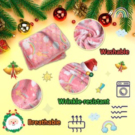 Best Gift Christmas Glow in The Dark Rainbow Throw Blanket with Storage Bag, Soft Throw Blanket for Girls Boys, Gifts for Birthday Valentines, Kids Blanket, Girls Blanket Home Travel Use, 60x50 Red