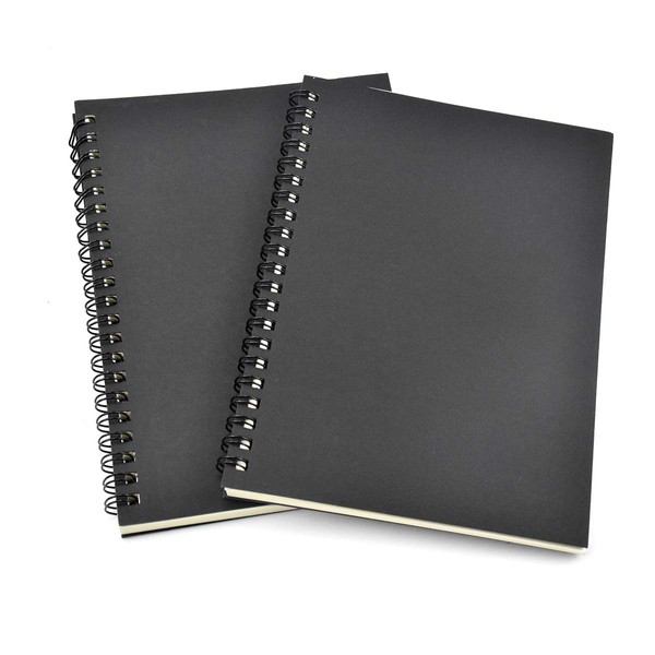Chstarina 2pcs A5 Sketchbook Spiral Bound Black Sketch Book Kraft