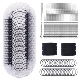 260PCS Hair Nets Set-50 Pcs 24 Inch Black Hair Nets with 50 U-Shaped Pins 50 Bobby Pins 100 Elastic Bands 10 Hair Ties, Perfect for Women Girls Ballet Bun Hair Bun Making,Black 24inch