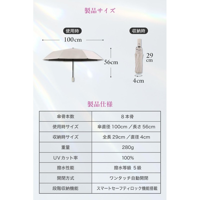 Parasol, For Sunny and Rainy Weather, 100% UV Reduction, Complete