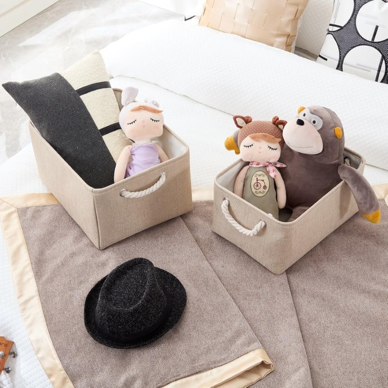 Mangata Foldable Storage Basket with Rope Handles, Fabric Storage Box