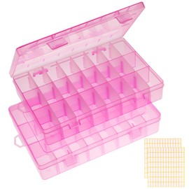2 Pack 24 Grids Pink Plastic Organizer Box, Storage Container with Adjustable Divider, Craft Organizers and Storage Bead Storage Organizer Box for DIY Jewelry Tackles with 2 Sheets Label Stickers | NIUBIER