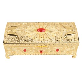 Vintage Jewelry Box Metal Rectangle Treasure Storage Box, Luxury Trinket Earrings Ring Organizer Keepsake Chest Case Decorative Necklace Box Birthday Gifts for Girls Women, Gold