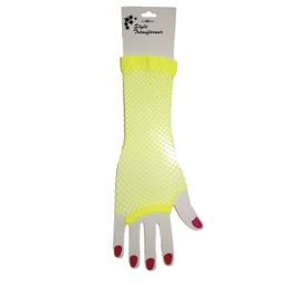 Neon Fish Net Long Arm Sleeve Glove Trendy Fashion Punk Style (Neon Yellow)