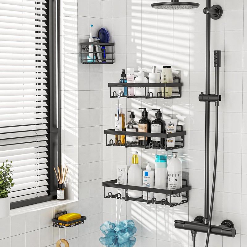 Moforoco 2Pack Flat Hook Shower Caddy Adhesive Replacement, Shower Shelf