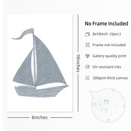 Wodkwq 6 Pcs Ocean Theme Wall Art for Kids Room,Coastal Nursery Decor,Blue Starfish Shell Pictures Boho Sailboat Canvas Painting Modern Beach Prints Wall Decor for Bedroom Bathroom 8x10in Unframed